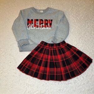 Girls Christmas outfit. Sweatshirt with pleated skirt. Never worn